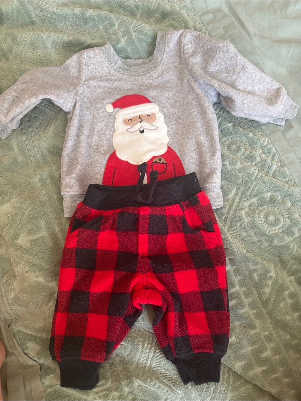 Kids Gray Santa Sweatshirt & Red Buffalo Plaid Joggers Set